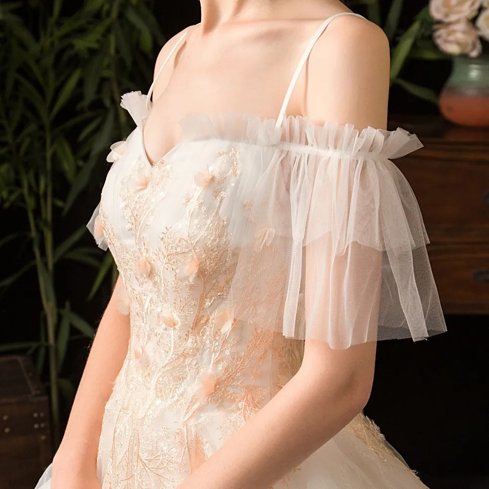 Элегантные Дешевые Свадебные платья на тонких бретельках бальное платье с аппликацией на шнуровке белое свадебное платье для невесты Vestido Noiva Barato