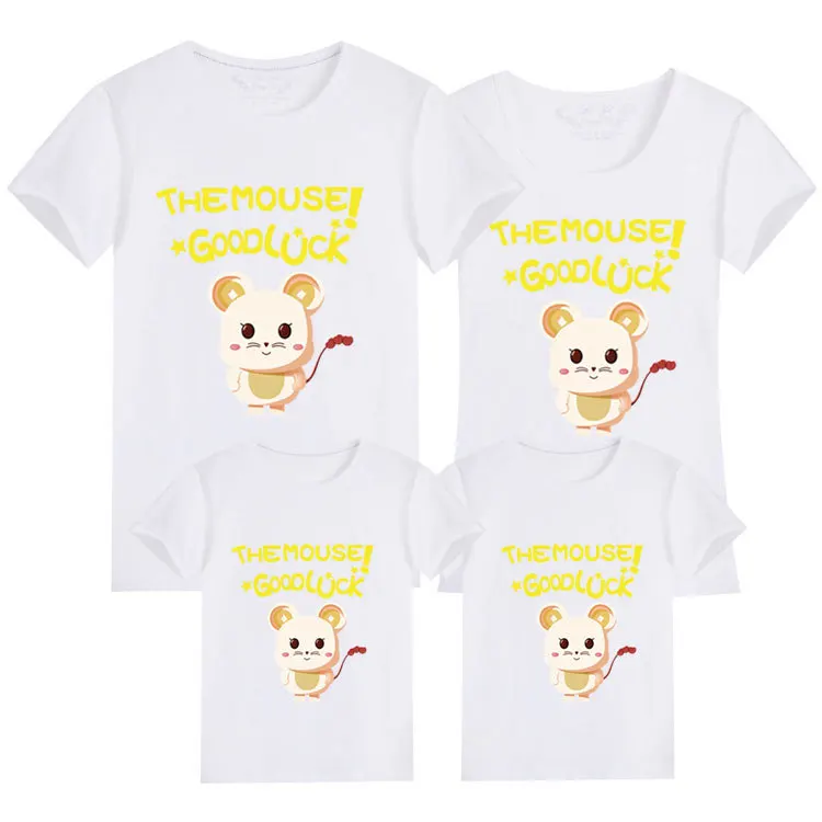 Семейная футболка; Одежда «Мама и я»; Семейные комплекты; костюм с рисунком крысы; футболка; топы для детей - Цвет: Белый