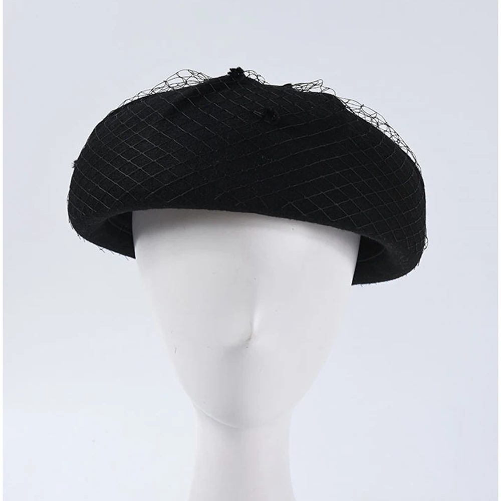 New Solid Color Painter Hat For Women Winter White Gauze Pumpkin Beret Fashion Lace Cap Joker |