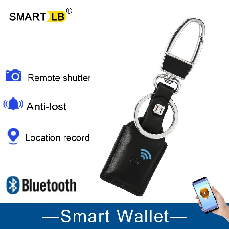 with Alarm Black Position Record via Phone GPS Bluetooth Smart LB Anti-Lost Cowhide Leather Key Ring
