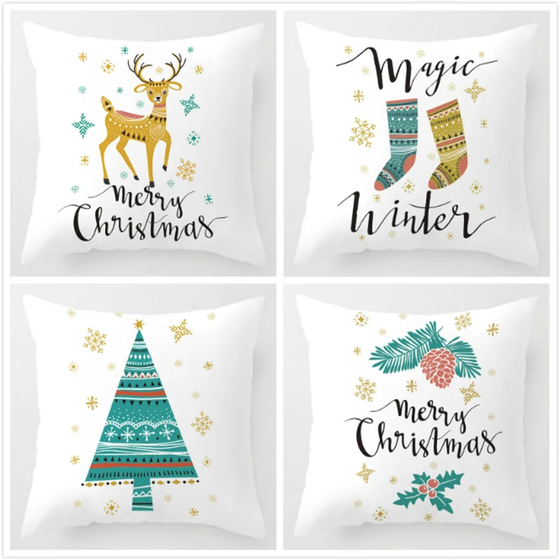 45*45cm Christmas Pillow Cover Gold Deer Letter Tree Cushion Throw Pillowcase Xmas Party Home Sofa Decor Pillowcover cojin | Дом и сад