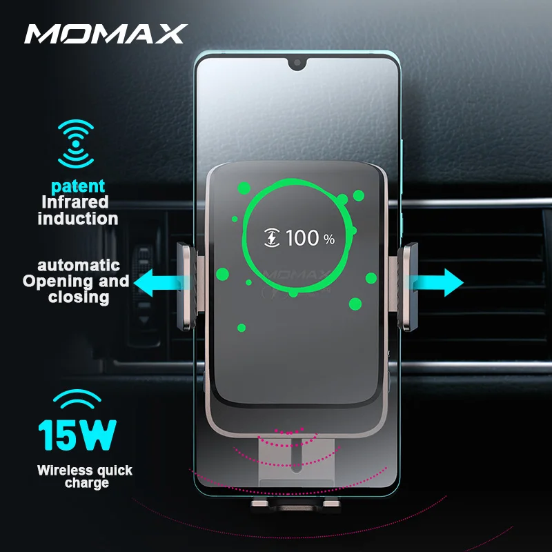 

Momax CM12 wireless fast charging 15W Automatic induction vehicle support ios Android General purpose suction cup snap type