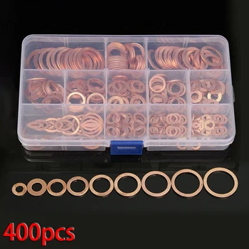 

400Pcs Washer Copper Seal Flat Gasket Washer Set Box For Marine Generator For M6 M8 M10 M12 M14 M16 M18 M20 M22 Bolts/Screws