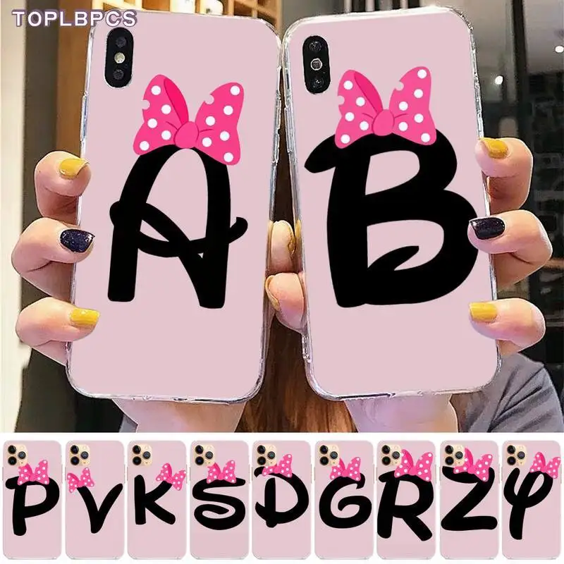 TOPLBPCS Буква A B C D бант силиконовый черный чехол для телефона iPhone 8 7 6 6S Plus X
