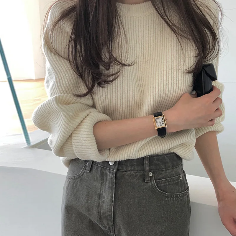 

Loose Knitted Sweater Women Jumpers Long Sleeve O-Neck Woman Pullovers Sweater 2020 Autumn Winter Color Block Casual Sweater New