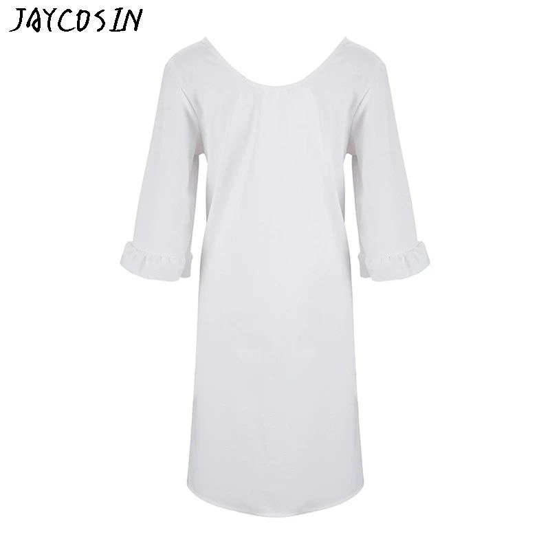 JAYCOSIN, новинка, красивые платья, модные, женские, повседневные, v-образный вырез, на пуговицах, одноцветные, три четверти, с оборками, платье Jurk Vestidos, Прямая поставка#0823