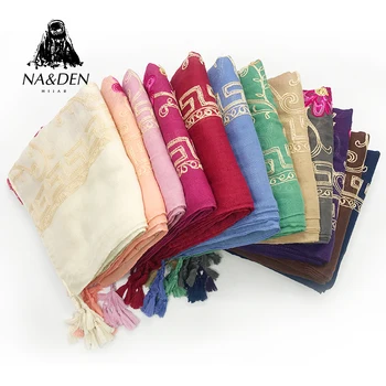 

Fashion flower embroidery and Hot diamond grids with tassel viscose plain women scarf Muslim hijab shawl bandana wraps 10pcs/lot