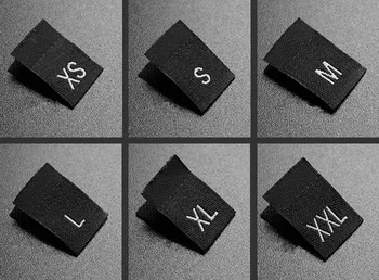 

3000pcs Big Size White Satin Label Tags Black Letters with Cut and Fold (S-XXXL), Soft Clothing/Scarf Tags