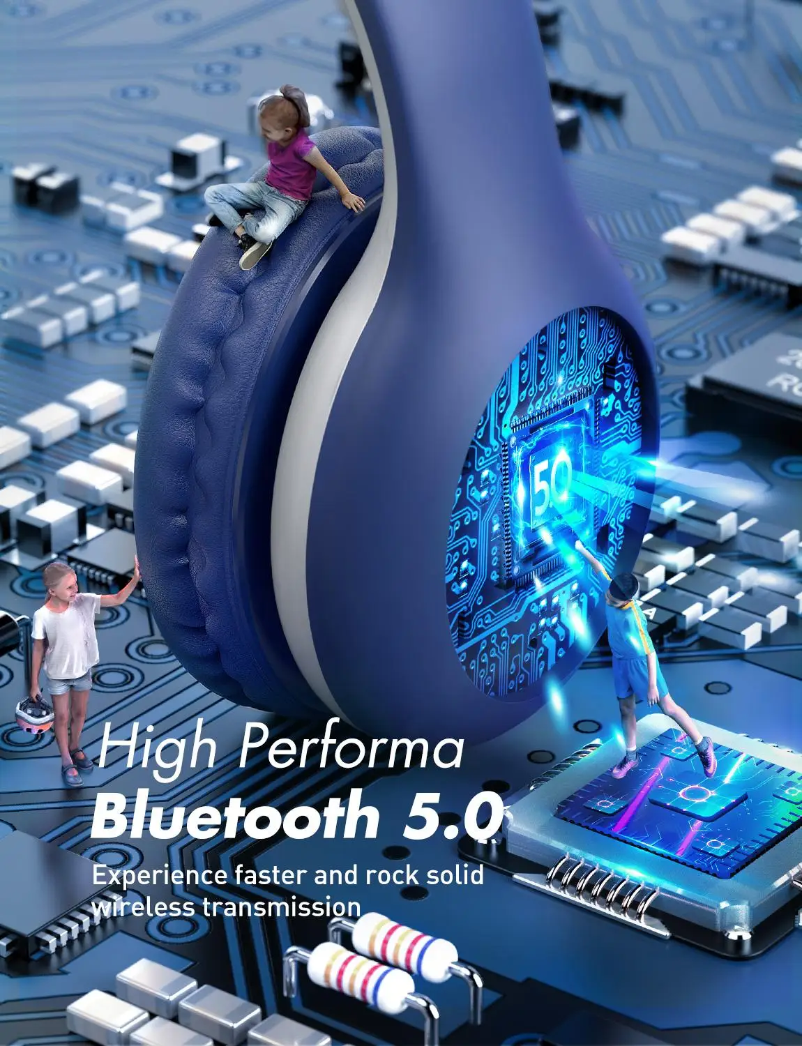 Mpow Wireless Bluetooth 5 0 Kids Headphones with mic HD Stereo 16 Hours Studytime Over ear Headset for PC Cellphone iPad Study