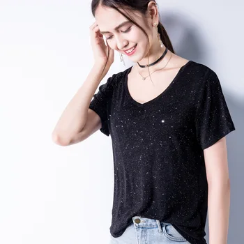 

Short-sleeved t-shirt women's loose women's clothing 2019 summer basic Korean version of solid color half-sleeved v-neck