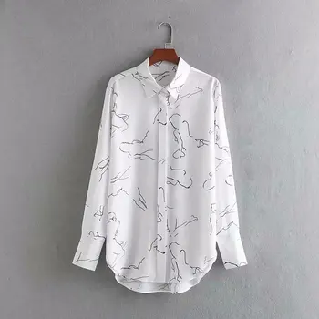 

2020 Spring Summer New Villain Print white zaraing women Shirts sheining vadiming female shirt tops clothes DFP8623