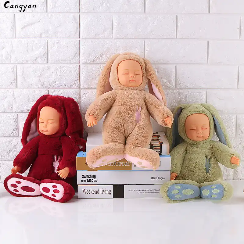 28 センチメートルクマ耳ベビーかわいい人形かわいいシミュレーションベビードール少年と少女ギフトウサギの耳ベビードールぬいぐるみ 本物の生き物のぬいぐるみ Aliexpress