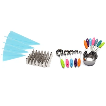 

29 Pcs Cream Pastry Bag Reusable Cake Making Decorating Tools & 12 Pcs Stainless Steel Measuring Spoon Measuring Cup