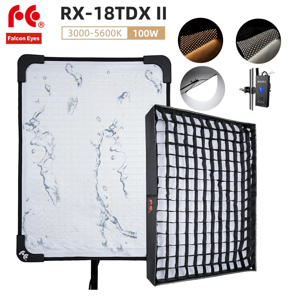 US $458.89 FalconEyes RX18TDX II 100W Waterproof RollFlex Flexible LED Video Light Panel With RX18SBHC II Softbox Grid 3000K5600K