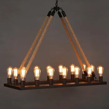 

16-Light Industrial Lighting Chandelier Hemp Rope Wrought Iron Ceiling Lamp