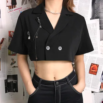 

Women's Blazer Coat Summer 2020 Midriff-baring Streetwear Jacket Gothic Metal Chain Sexy Party Club Lady Clothes Blazers Mujer