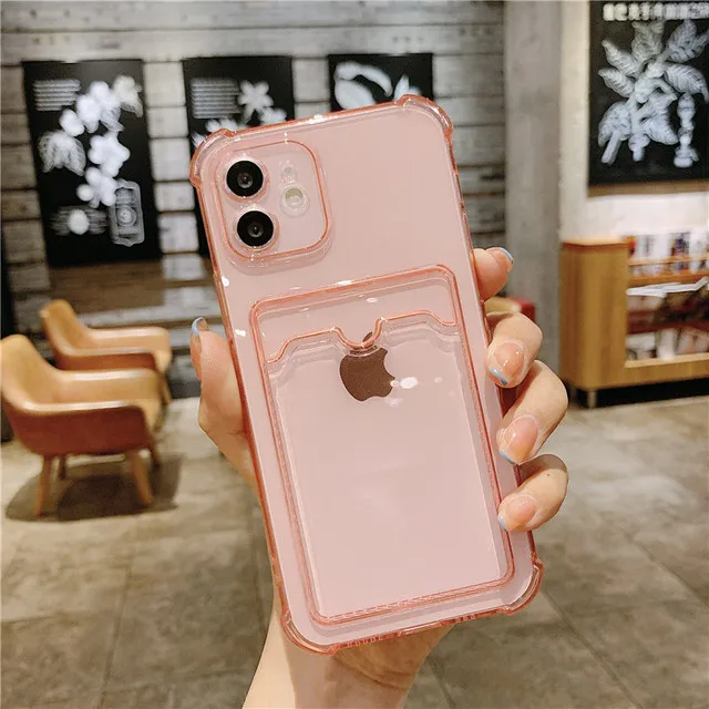 Simple Transparent Silicone Wallet Case for iPhone 12 11 Pro XS Max SE X XR 6 6s 7 8 Plus Shockproof Lens Protection Card Cover 5