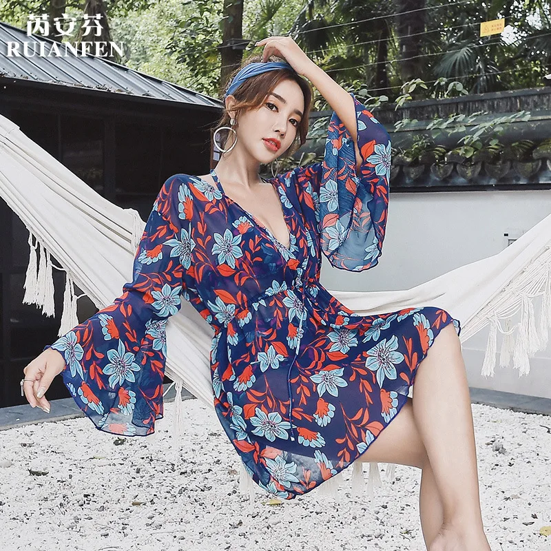 

Rui Anfen 2019 New Style Korean-style Floral Bikini Three-piece Set-Split Type Swimdress