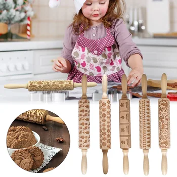 

Merry Christmas Elk Wooden Rolling Pin Cooking Tool Christmas Tree Elk Snowflake Shape Rolling Pin Cookie Decoration Tool