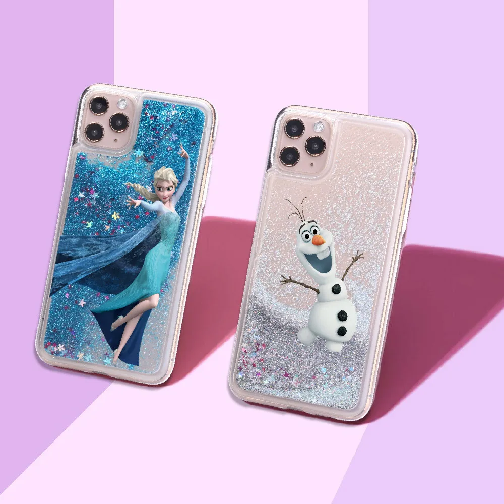 

Cartoon Elsa Snow White Sparkle Liquid Real Glitter Phone Case Fundas Cover for iPhone 11 X XS XR Max Pro 7 8 7Plus 8Plus 6