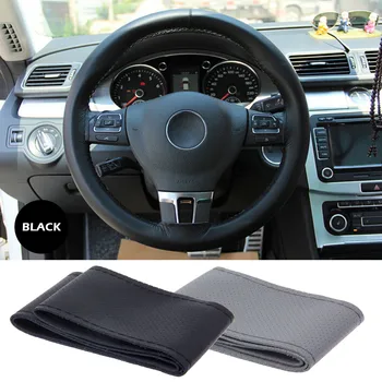 

Universal 1pcs 52*10*0.3cm Steering Wheel Cover Hand-Stitched Black Artificial Leather Car For Car Automotive interior supplies