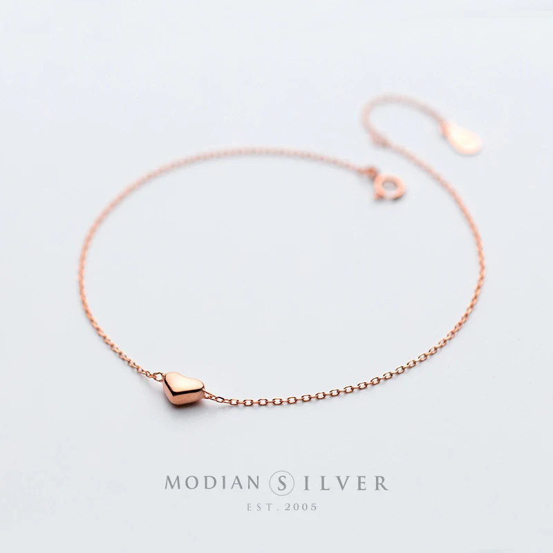 Colusiwei Silver Heart Anklets 925 Sterling Silver Rose Gold Color Minimalist Summer Fashion Foot Jewelry Bracelet for Ankle