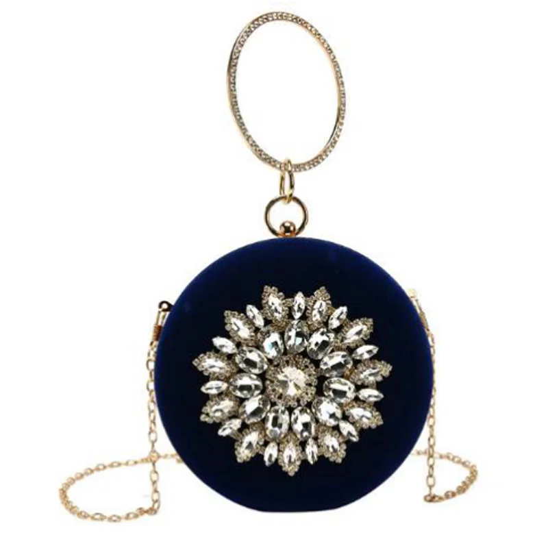 

ABSF New Women'S Bag Elegant Ring Diamond Evening Bag Handbag Chain Single Shoulder Diagonal Package Blue