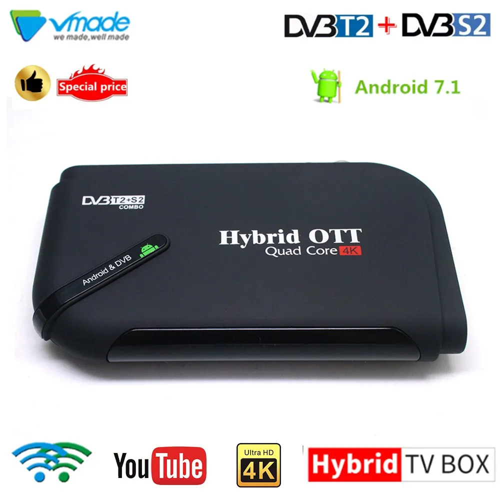 Caixa de tv Vmade Mini Iptv Android Dvb-t2 4 k H.265 Receptor Terrestre Digital Combo Amlogic S905d t2 Google Media Player 7.1