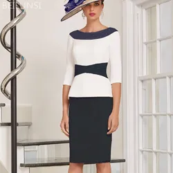 Contrast Color Plus Size Mother Of The Bride Dresses 2022 Sheath Scoop Long Sleeve Satin Short Groom Of Mother Dresses