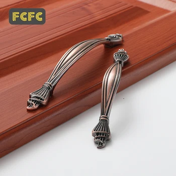 FCFC Cabinet Handles European Red Ancient Wardrobe Door Pulls Drawer Knobs Zinc Alloy Kitchen Cupboard Handles Furniture Handle