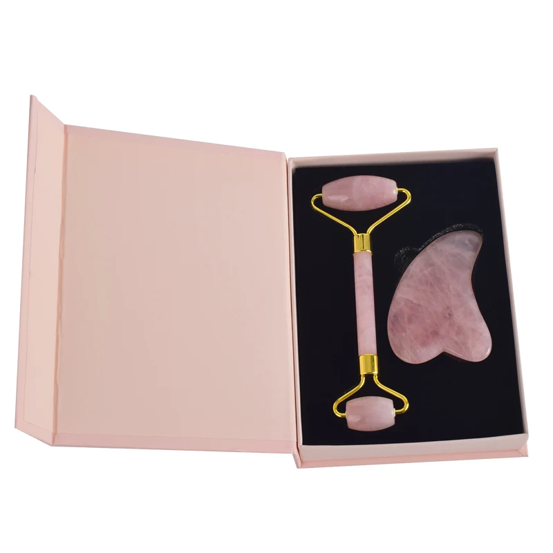 Натуральный нефритовый розовый кварц ролик для лифтинга лица массажный инструмент guasha против морщин для лифтинга лица скребок Кристалл Камень массажный набор