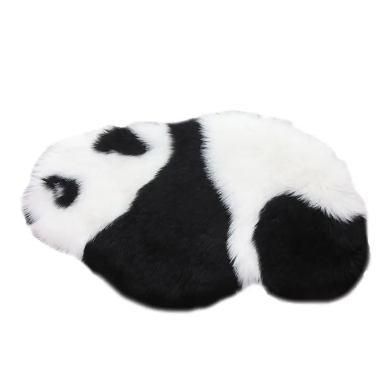 

80x43cm Cute Black White Panda Fluffy Plush Rug Carpet Non-Slip Soft Decorative Kids Playing Floor Mat for Living Room Bedroom