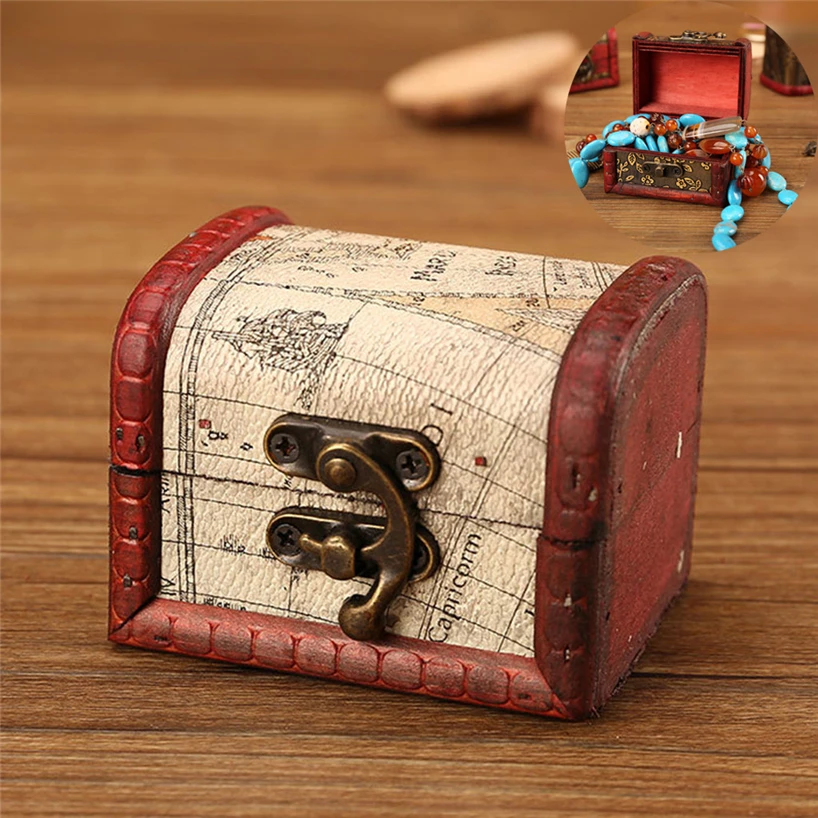 Jewelry European-style elegant old-fashioned solid wooden handmade box with mini metal lock for storing jewelry pencil treasures