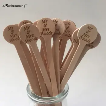 

100pcs Mr. and Mrs. Wedding Bridal Shower Drinking Stirrers Custom Engraved Wooden Stir Sticks for Coffee Cocktail Party Decor