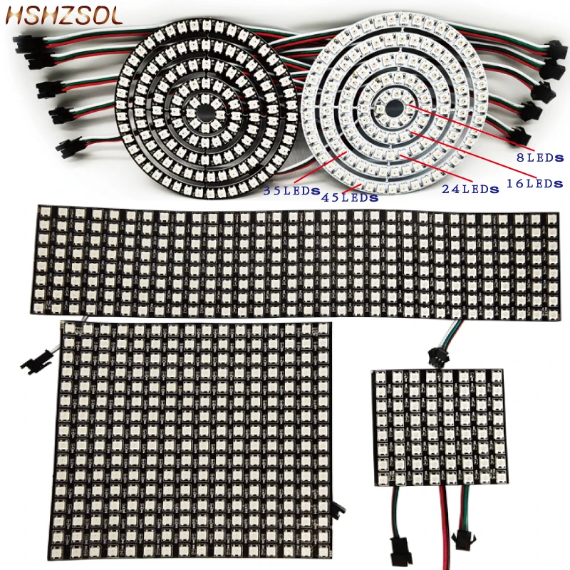 

DC5V WS2812B pixel ring Addressable SK6812 WS2812 RGB full color Round LED Circle 8 to 128 led square Panel 8*8 16*16 8*32