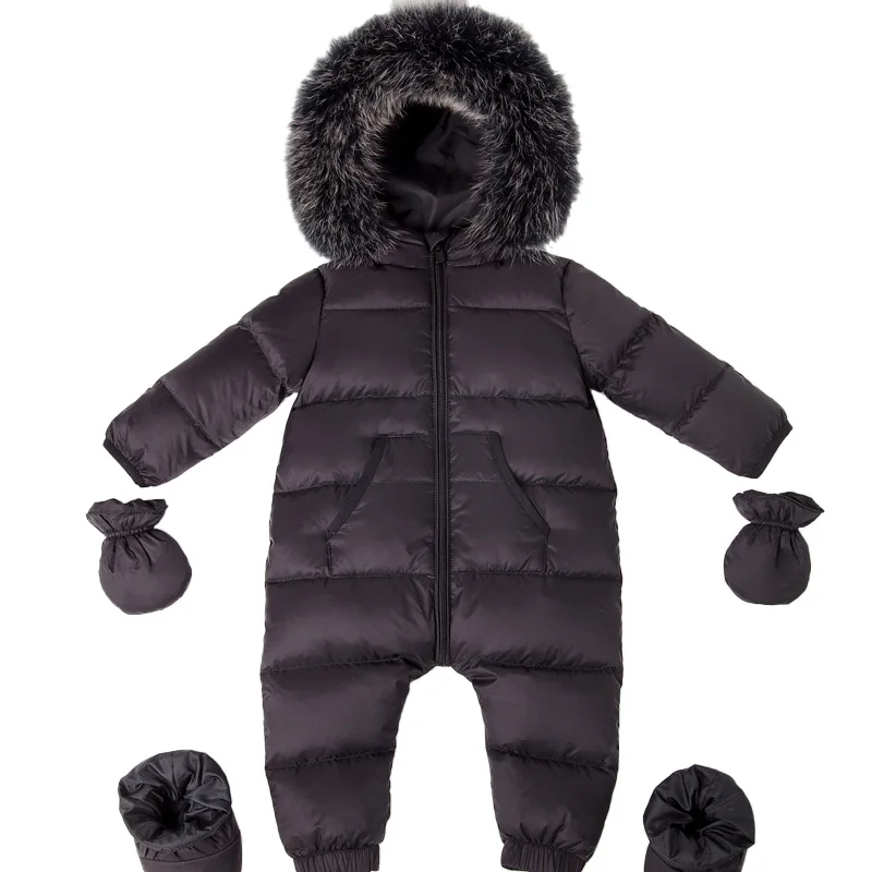 White Down Baby Boy Jumpsuit Waterproof Winter Baby Girl Clothes Thick Warm Hooded Baby Romper Outwear Toddler Onesie