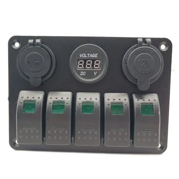 

1pc Car 5 Gang ON-OFF Toggle Switch Panel 2USB 12V For Marine RV Green Waterproof High Quality Auto Switch Panel Accessories