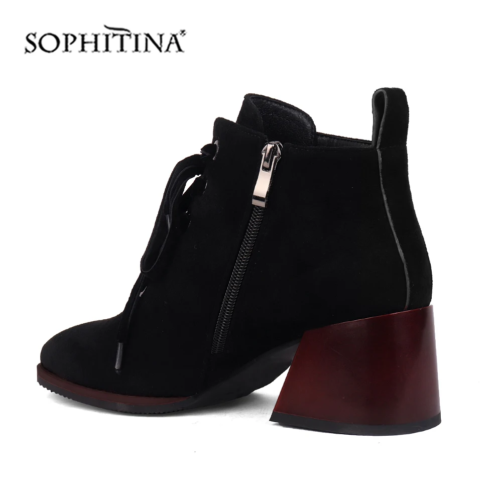 Cena SOPHITINA wygodne buty na kwadratowym obcasie sznurowane moda na zamek błyskawiczny Sexy Pointed Toe Handmade nowe damskie botki buty BY136