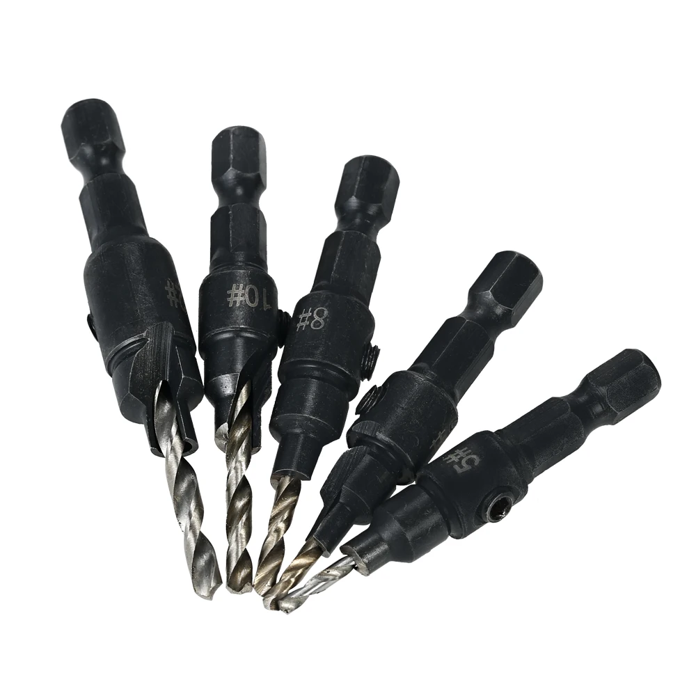 5 шт. HSS 1/4 "(6 35 мм) Шестигранная быстрая смена хвостовика Конические Сверла
