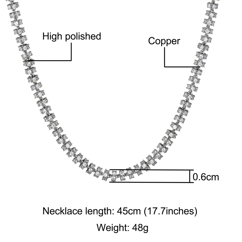 Hip Hop 6MM Bling AAA CZ Cubic Zirconia Iced Out Round Link Chain Necklace For Men Women Rapper Jewelry 18''-24''