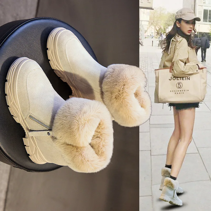

Increased Snow Boots Women 2019 New Fashion Winter Thick Bottom 8cm Warm Plus Velvet Thick Short Tube Cotton Shoes Women