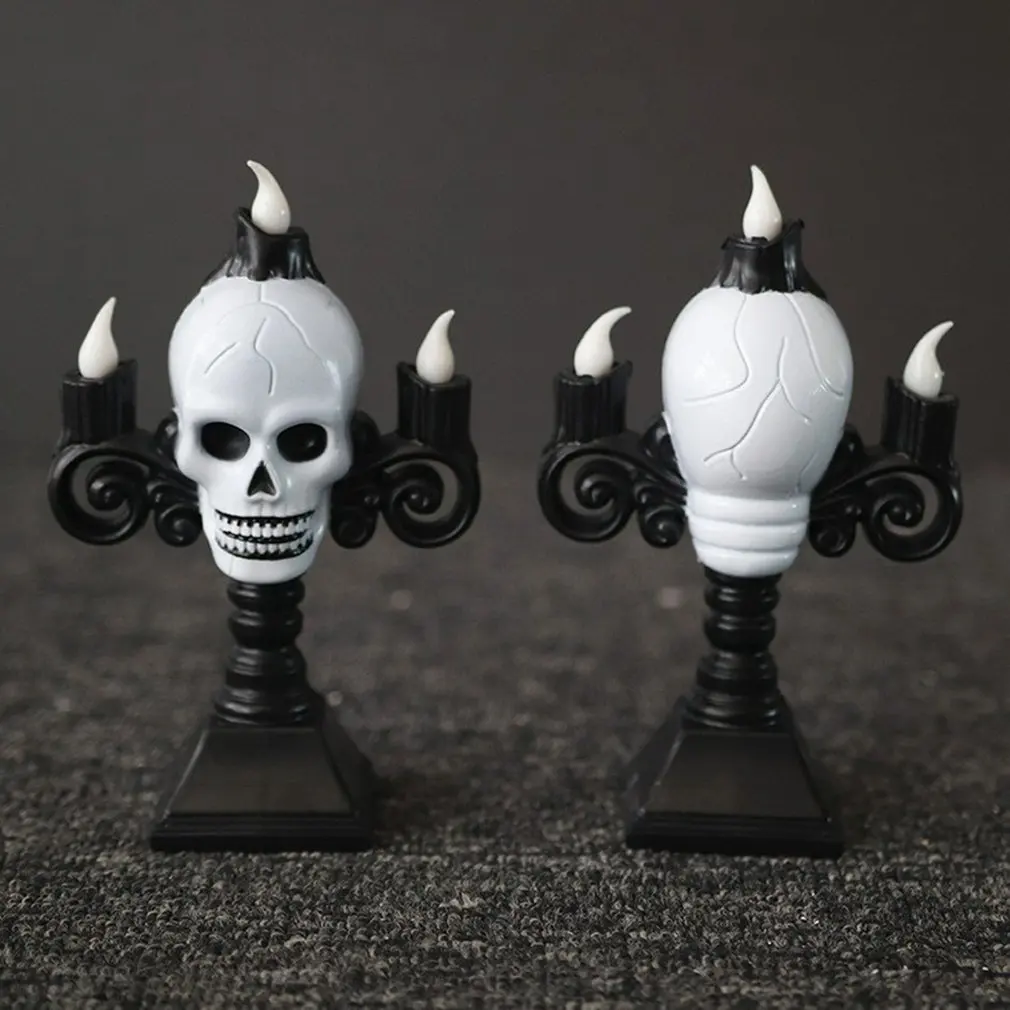 Halloween Candle Light Skeleton Skull Candle Holder Light Flameless