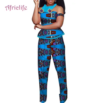 

Lady Pant Suit Summer 2 Pcs Set African Wax Cotton Fashion Sets WY7370