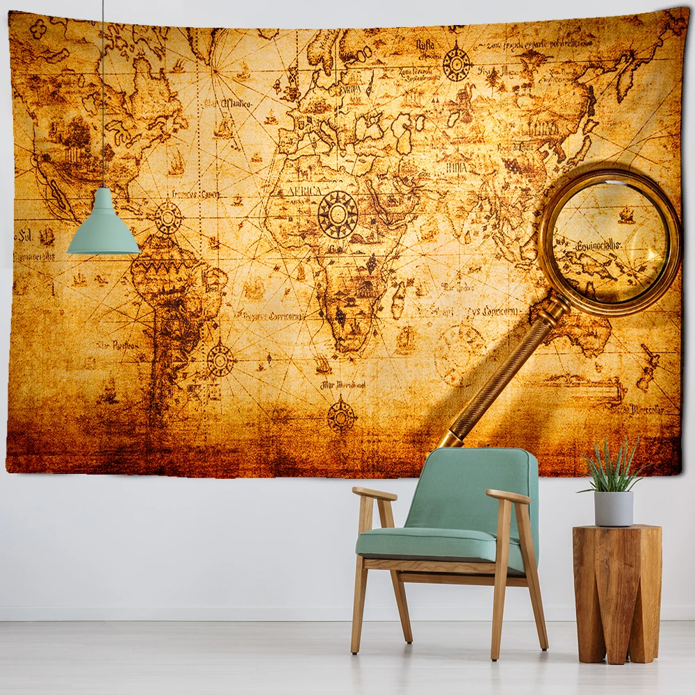 Map tapestry high definition map fabric wall hanging decoration watercolor painting map letter polyester tablecloth Yoga beach t