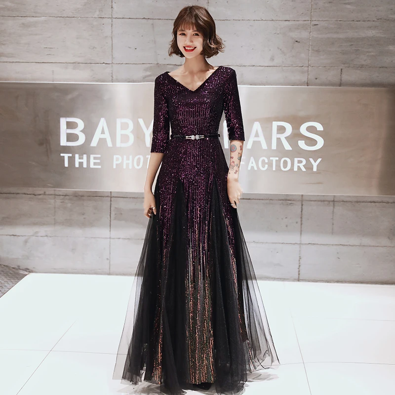 Женское вечернее платье с блестками AE718 Элегантное Длинное блестящее