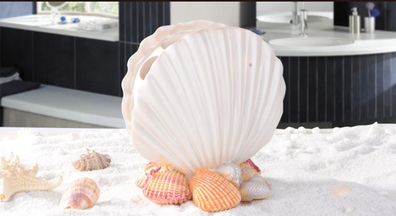Nordic Mediterranean Style Toothbrush Holder Shell Shape Exquisite Resin Bathroom Toothpaste Storage Home Desktop Decoration