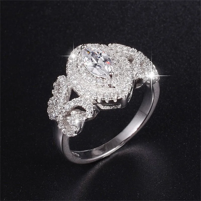 Hot Sale Real 925 Sterling Silver Wedding Rings Finger Luxury Engagement Marquise Cut Diamond For Women Jewelry gift | Украшения и