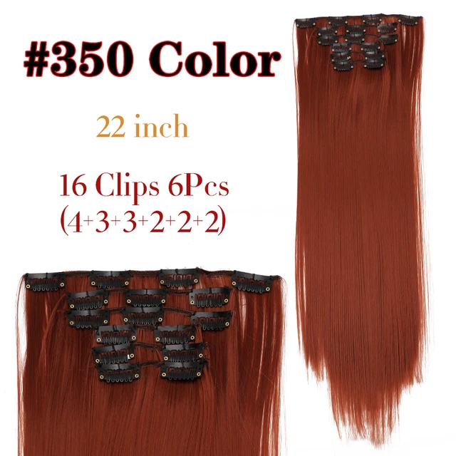 Synthetic 6H/613# Clip In On Hair Extensions 6Pcs/Set 16 Clips Hair Extension Full Head 55Cm Straight Synthetic Fiber Hairpieces 350