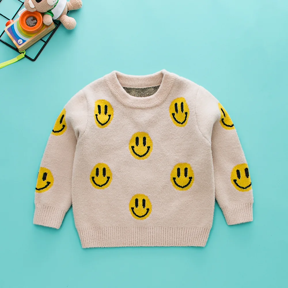 

2019 Autumn Clothing New Style Medium-small CHILDREN'S Garment Men And Women Child Baby Smiley Long Sleeve Sweater Soft And Comf