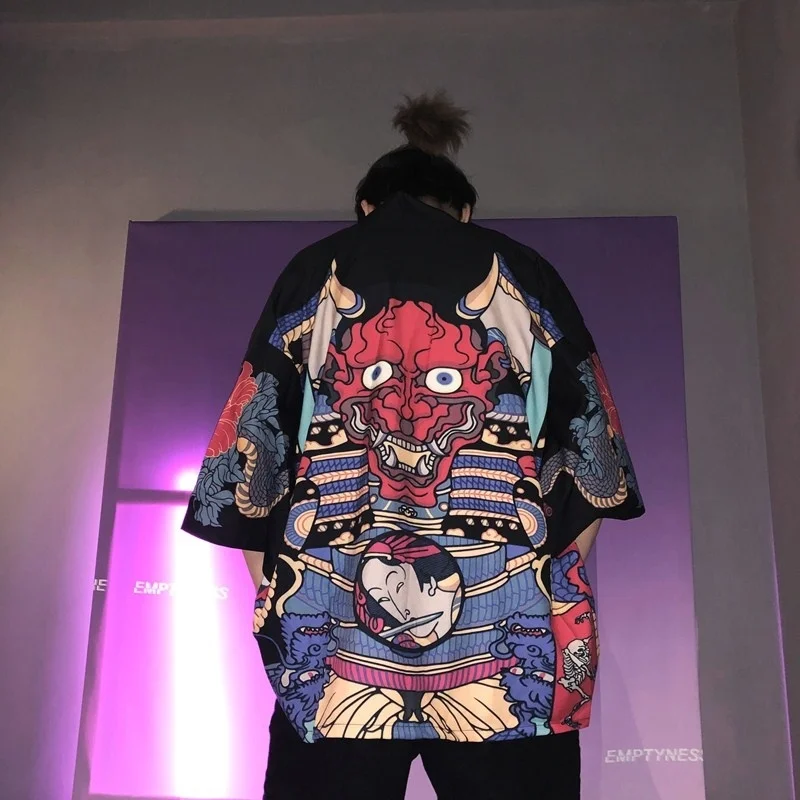 New Fashion Kimono Man Japanese Clothes Yukata Male Samurai Costume Haori Obi Beach Men's Kimono Cardigan Streetwear Jacket